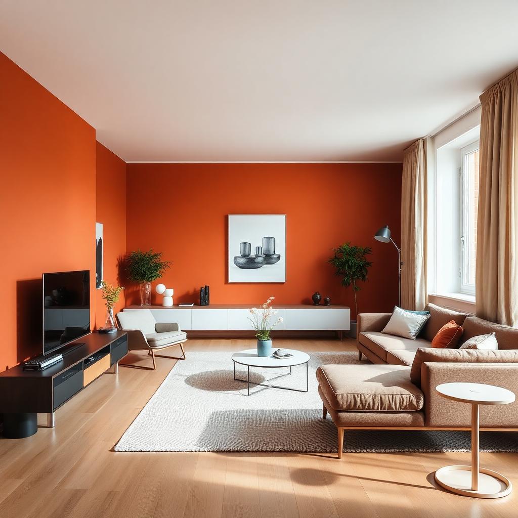 Wohnungsrenovierung mit Akzentwand in warmer Terracotta-Farbe